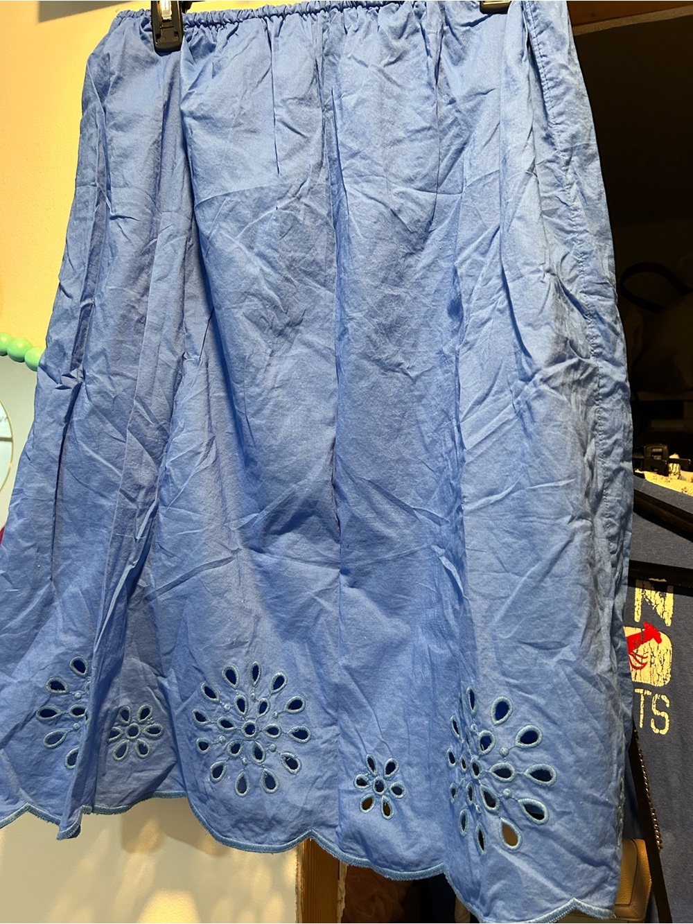 Blue Eyelet Hem Cotton Skirt